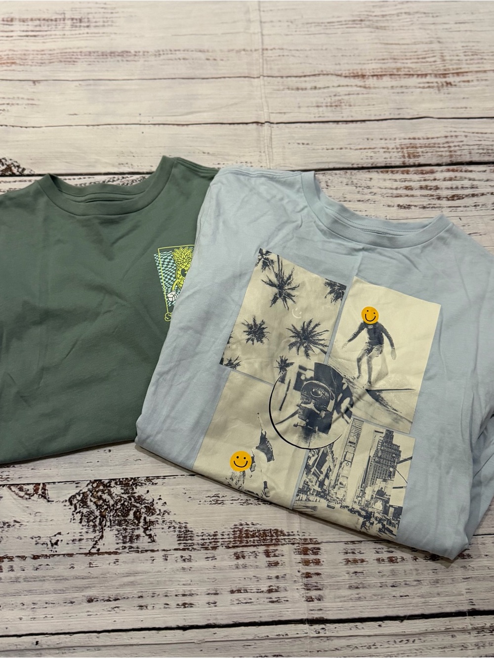Nomad Kids Short Sleeve Tees in Light Blue and Olive Green